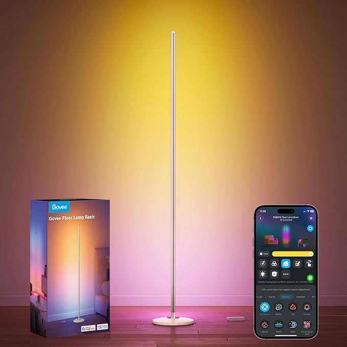 Govee RGBIC Floor Lamp Basic, LED Corner Lamp Works with Alexa, 1000lm Modern Floor Lamp with Music Sync and 16 Million DIY Colors, Color Changing Standing Lamp for Bedroom Living Room