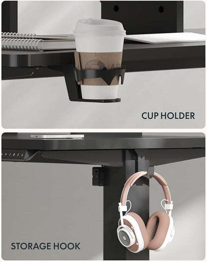 FLEXISPOT Standing Desk with Monitor Stand, 48 x 24 Inches One-Piece Electric Height Adjustable Computer Desk with Cup Holder, Home Office Desks (Black Frame+ Black Top)