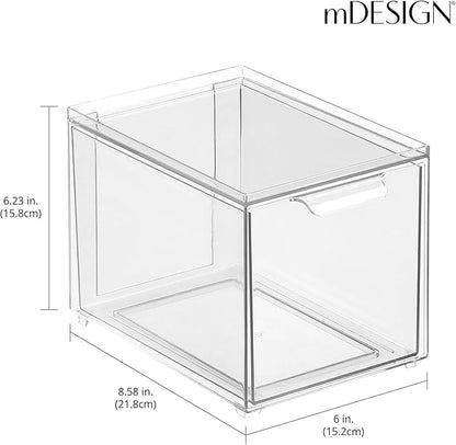 mDesign Plastic Bathroom Organizer Bin w/Pull Out Drawer - Slim Stackable Storage Container for Bathroom Accessories - Perfect for Organizing Bathroom Cabinet - Lumiere Collection - 2 Pack - Clear