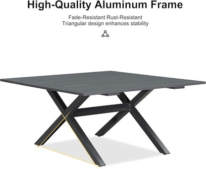 PURPLE LEAF 5 Pieces Oversized Square Patio Dining Set with Outdoor Aluminium Dining Table and Woven Chairs Modern Metal Furniture Cushions Sets for Garden Yard Indoor Decor Kitchen Gray