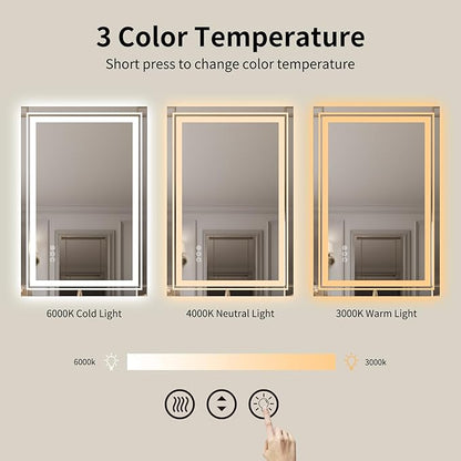 WTTY LED Bathroom Mirror 55"x36" with Back and Front Light,Modern LED Mirror for Bathroom,Stepless Dimmable Lighted Bathroom Vanity Mirror with Anti-Fog,Memory Function,Shatter-Proof