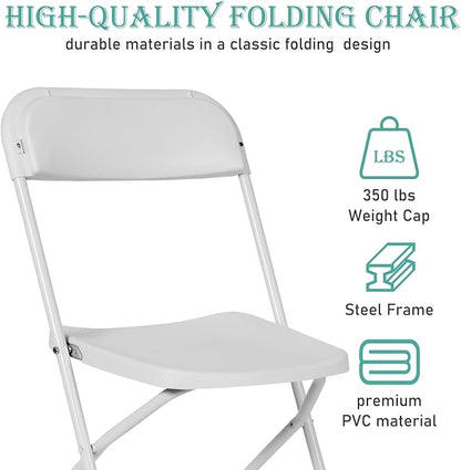 40 Pack White Plastic Folding Chairs, Portable Stackable Commercial Party Folding Chairs with Steel Frame 350lbs for Home Office Outdoor Indoor Office Wedding Party Events