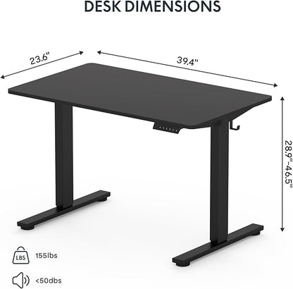 FLEXISPOT EN1 One-Piece Standing Desk 40 x 24 Inches Solid Desktop Electric Height Adjustable Desk for Home Office (Black Frame + Black Desktop)