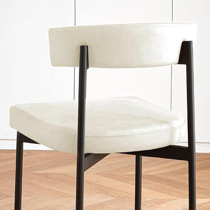 Beige Modern Bar Stools Set of 2, 24 Inch Faux Leather Counter Stools with Curved Backrest, Counter Height Bar Stool for Kitchen Island