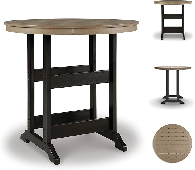 Signature Design by Ashley Fairen Trail Modern Round Bar Table with Umbrella Option , Black & Brown