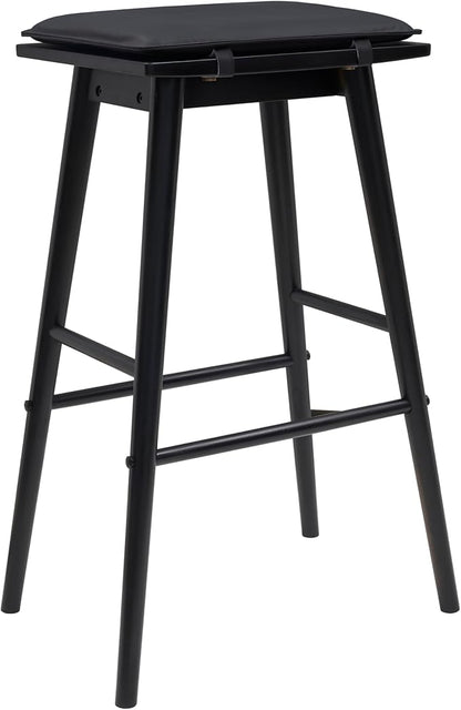 JONATHAN Y BSL2002C Peroni 30.5" MidCentury Classic Saddle-Seat Solid Wood/Vegan Leather Backless Bar Stool for Home, Kitchen, Workspaces, Cafes and Resturants with Removeable Cushion, Black