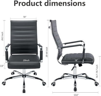 Office Desk Chair Leather, Conference Room Chairs with Wheels, Executive Modern Ergonomic Ribbed Computer Chair