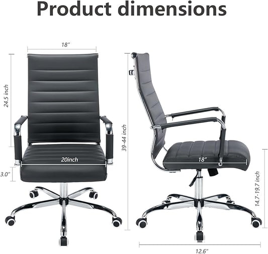 Office Desk Chair Leather, Conference Room Chairs with Wheels, Executive Modern Ergonomic Ribbed Computer Chair