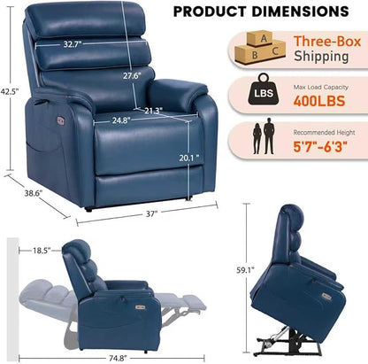 EONIX Large Lay Flat Power Lift Recliner Chair for Elderly, Oversized Electric Lift Chairs, 400lbs Heavy Duty Power Recliner with Heat and Massage, SLRY022063, Navy Blue