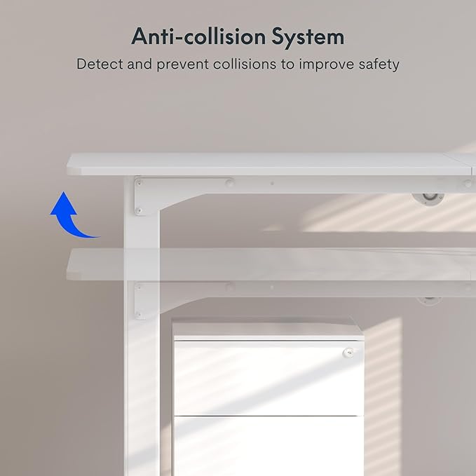 FLEXISPOT 4 Legs Standing Desk 63 x 28 Inch Electric Adjustable Height Desk with Splice Board Home Office Sit Stand Up Desk, White Top + White Frame