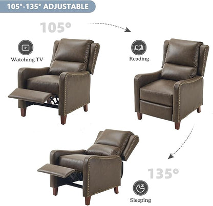 Pushback Recliner Chair, PU Leather Push Back Armchair, Upholstered Recliner Chair 105-135 Degree Adjustable, Retro Accent Chair for Living Room Bedroom - Brown
