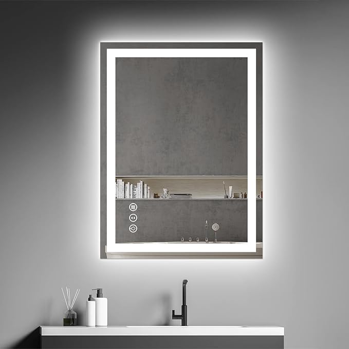 Awoco 24''x32'' LED Bathroom Mirror with Light, Lighted Vanity Mirror with Backlit and Front Light, Dimmable Anti-Fog Memory Function Lighted Mirror with 3 Colors for Bathroom Wall