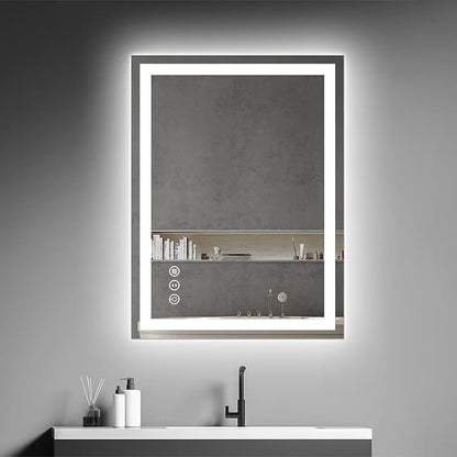 Awoco 24''x32'' LED Bathroom Mirror with Light, Lighted Vanity Mirror with Backlit and Front Light, Dimmable Anti-Fog Memory Function Lighted Mirror with 3 Colors for Bathroom Wall