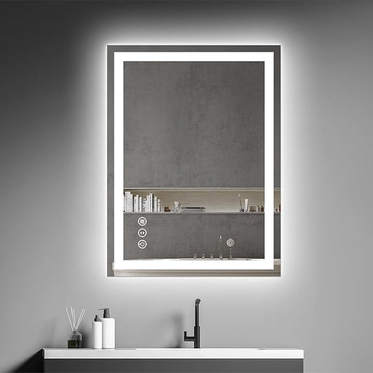 Awoco 24''x32'' LED Bathroom Mirror with Light, Lighted Vanity Mirror with Backlit and Front Light, Dimmable Anti-Fog Memory Function Lighted Mirror with 3 Colors for Bathroom Wall