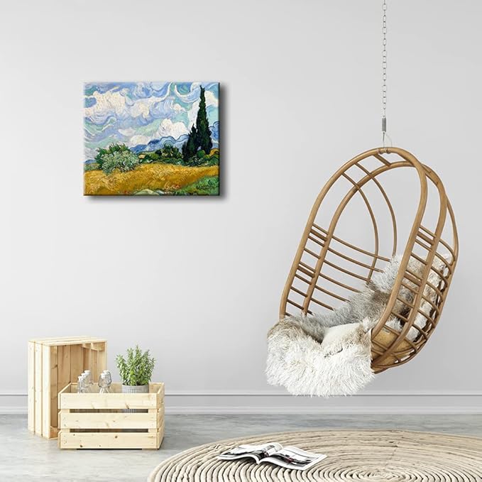 Wieco Art Wheat Field with Cypresses by Van Gogh Classic Oil Paintings Reproduction Modern Landscape Canvas Prints Artwork on Canvas Wall Art for Living Room Home Office Decorations
