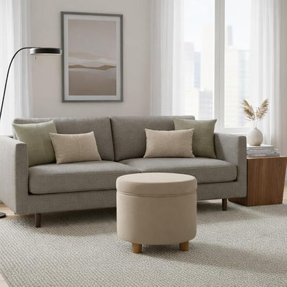 HomePop Home Decor | Upholstered Round Storage Ottoman | Ottoman with Storage for Living Room & Bedroom, Fawn Gray Velvet, Large