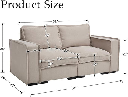 EALSON 67" Loveseat Sofa Modern Love Seat Sofa Comfy Fabric Linen Upholstered Cloud Couches Mid Century Modular 2-Seater Sectional Couch with Throw Pillows for Bedroom/Living Room/Apartment, Oatmeal