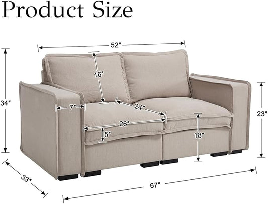 EALSON 67" Loveseat Sofa Modern Love Seat Sofa Comfy Fabric Linen Upholstered Cloud Couches Mid Century Modular 2-Seater Sectional Couch with Throw Pillows for Bedroom/Living Room/Apartment, Oatmeal