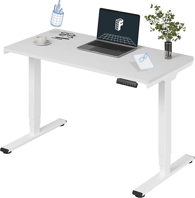 FLEXISPOT E6 3 Stages Dual Motor Electric Standing Desk 48x24 Inch Whole-Piece Board Height Adjustable Desk Electric Sit Stand Desk(White Frame + White Desktop, 2 Packages)