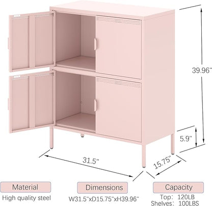 4 Door Metal Storage Locker,2-Tier Office Cabinet,Pink Metal Locker Storage Cabinet for Industrial,Home,School,Gym,31.5 x 15.8 x 40 Inches,Pink