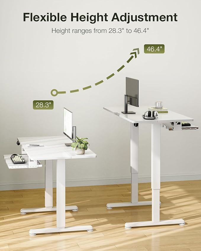 Casaottima Electric Standing Desk with Keyboard Tray, 35 Inch Height Adjustable Small Table, Sit Stand Table, Writing Computer Desk for Home, Office, Workstation, White