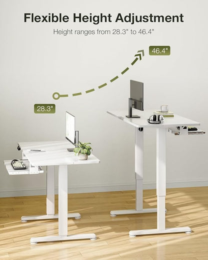 Casaottima Electric Standing Desk with Keyboard Tray, 35 Inch Height Adjustable Small Table, Sit Stand Table, Writing Computer Desk for Home, Office, Workstation, White