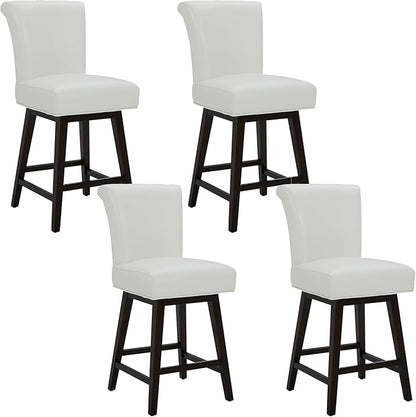 CHITA 26 Inch Counter Height Swivel Bar Stools Set of 4, FSC Certified Modern Upholstered Faux Leather Swivel Barstool Chair with Back, White
