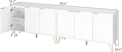 Storage Cabinet Set of 2, White Fluted Cabinet with Adjustable Shelves, Modern Coffee Bar for Kitchen, Living Room and Office