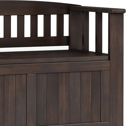 SIMPLIHOME Acadian Entryway Storage Bench - 36 inch Wide Solid Wood Small Hallway Seat in Brunette Brown, Transitional Bench for Mudroom with Lift-Up Lid, 2 Compartments and Slatted Backrest