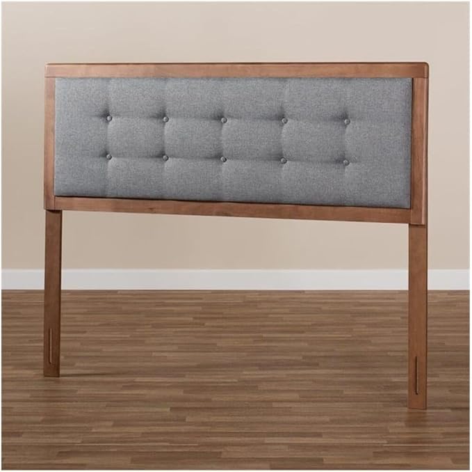 Mid-Century Marvel Fabric Upholstered Walnut Brown Finished Wood Headboard, Wall Mount Headboard Full/Dark Gray