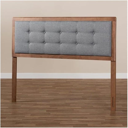 Mid-Century Marvel Fabric Upholstered Walnut Brown Finished Wood Headboard, Wall Mount Headboard Full/Dark Gray