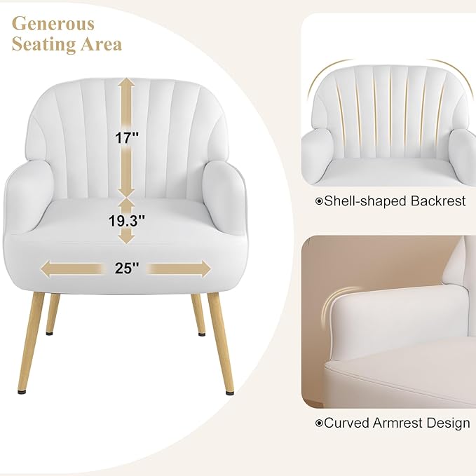 Velvet Accent Chair, Modern Upholstered Single Living Room Chairs with Tufted Back, Cozy Sofa Side Armchair with Metal Legs for Bedroom/Office/Reading Room, Beige