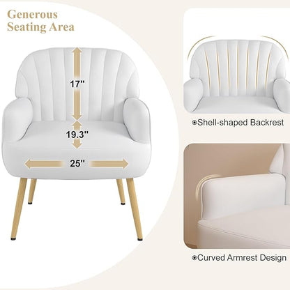 Velvet Accent Chair, Modern Upholstered Single Living Room Chairs with Tufted Back, Cozy Sofa Side Armchair with Metal Legs for Bedroom/Office/Reading Room, Beige