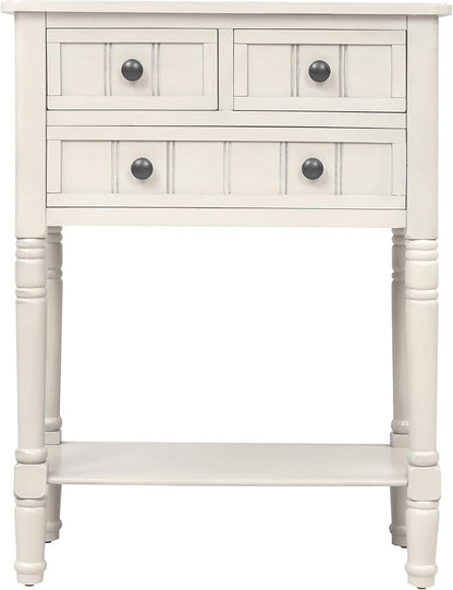Knocbel Slim Antique Entry Console Table with Drawers & Bottom Open Shelf, Solid Wood Sofa Couch Table for Entryway Hallway Living Room (Ivory White)
