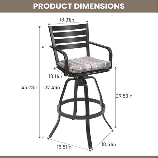 Pellebant Outdoor Bar Stools Set of 4 with Sunbrella Cushion, 29.5" Aluminum Swivel Bar Height Stool Chairs with Back & Footrest, Rust-Proof Patio Bartools for Deck Lawn Garden,Milano Char