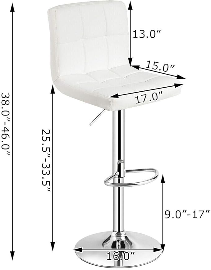 COSTWAY Bar Stools Set of 2, Modern Swivel Adjustable Height PU Leather Barstools with Back, Square Armless Counter Height 2-Pack Bar Chair for Kitchen Island Dining Living Bistro Pub Counter, White