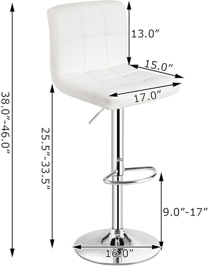 COSTWAY Bar Stools Set of 2, Modern Swivel Adjustable Height PU Leather Barstools with Back, Square Armless Counter Height 2-Pack Bar Chair for Kitchen Island Dining Living Bistro Pub Counter, White