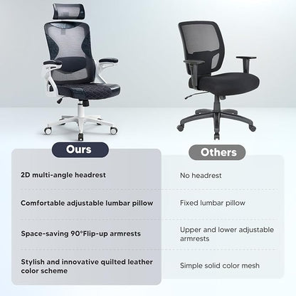 SEATZONE Ergonomic Office Chair,High Back Mesh Office Chair with Adjustable Headrest and Lumbar Support,Swivel Work Task Chair with Wheels,Black
