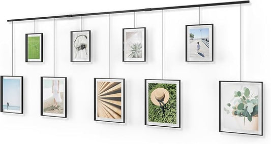 Umbra Exhibit Wall Frame with Metal Rod for Hanging-Rimless Design-Suitable for Living Room, Bathroom, Bedroom, Entryway and More, Black