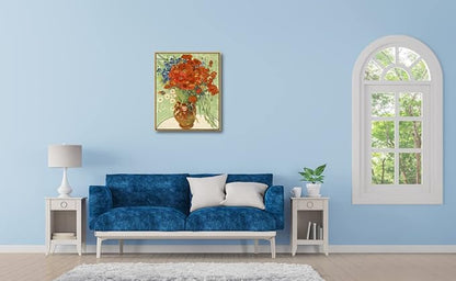 Wieco Art Framed Wall Art of Red Poppies and Daisies by Vincent Van Gogh Paintings Reproduction Abstract Canvas Prints for Home Living Room Decorations Bronze Gold Frame
