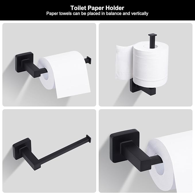 5 Pieces Black Bathroom Hardware Set,Wall Mounted 23.6 inch Towel Bar Set Matte Black,Towel Rack Set,Toilet Paper Holder,Matte Black Bathroom Accessories Set