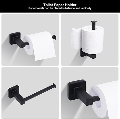 5 Pieces Black Bathroom Hardware Set,Wall Mounted 23.6 inch Towel Bar Set Matte Black,Towel Rack Set,Toilet Paper Holder,Matte Black Bathroom Accessories Set