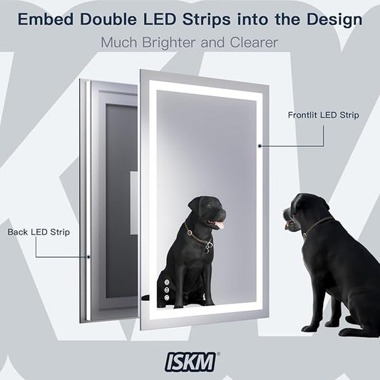 ISKM 57'' x 36'' LED Mirror for Bathroom Lighted Vanity Mirror for Wall Front Lights + Backlit LED Bathroom Mirror Anti-Fog Tempered Glass ETL Listed