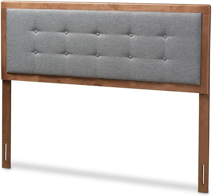 Mid-Century Marvel Fabric Upholstered Walnut Brown Finished Wood Headboard, Wall Mount Headboard King/Dark Gray