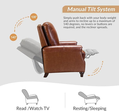 HULALA HOME Genuine Leather Recliner Chair Set of 2, Push Back Recliner Armchair with Thick Seat and Backrest(Brown)