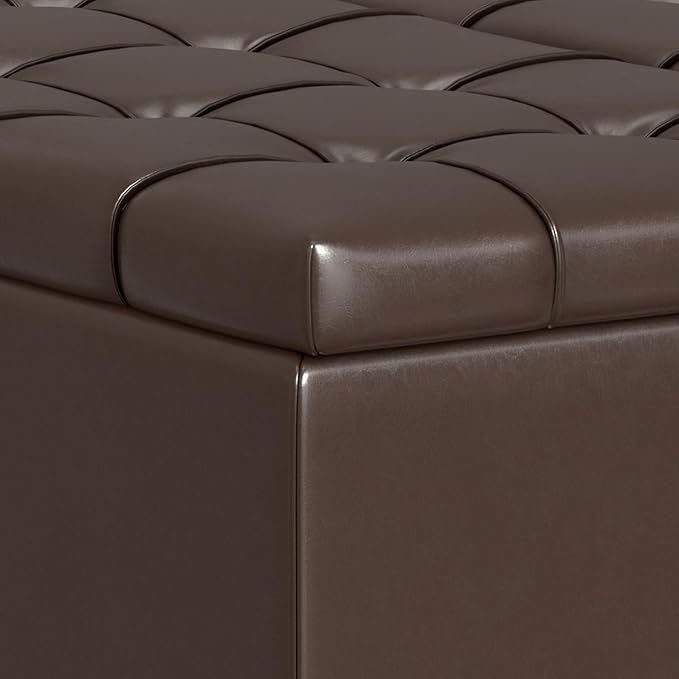 SIMPLIHOME Harrison 40 inch Wide Transitional Square Large Coffee Table Storage Ottoman in Chocolate Brown Vegan Faux Leather, Assembled, for The Living Room and Bedroom