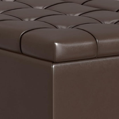 SIMPLIHOME Harrison 40 inch Wide Transitional Square Large Coffee Table Storage Ottoman in Chocolate Brown Vegan Faux Leather, Assembled, for The Living Room and Bedroom
