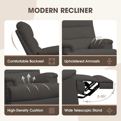 Dark Grey Glider Rocker Recliner,Swivel Rocking Recliner Chair,Glider Rocking Chair,Reclining Sofa Rocking Chair Nursery,23 Inches Deep Seat & 27 inches High Back,for Living Room