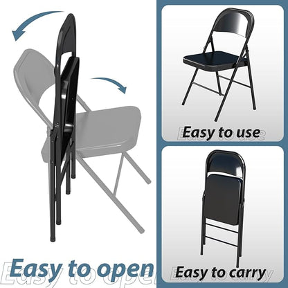 V&LX Folding Chairs All Steel Frame with Double Hinged for Wedding, Banquets, Celebrations, Dinning, Office Kitchen Patio and Garden, Set of 4, Black