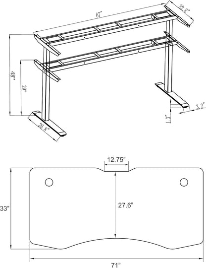 ApexDesk Elite Pro Series 71" x 33" Electric Height Adjustable Stand up Desk, Sit Stand Home Office Desk, Computer Desk - Curved Grey Top/White Frame